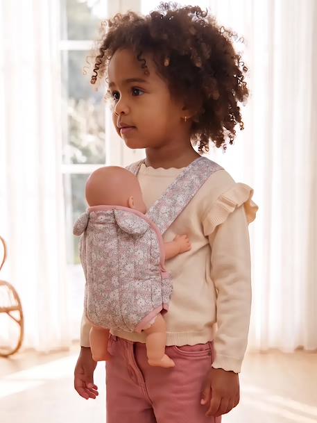 Porte-poupon en gaze de coton jaune+noir+rose+rose imprimé - vertbaudet enfant 