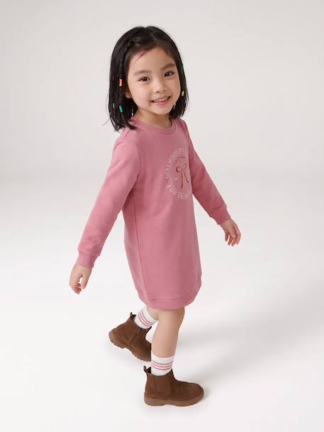 Basics Dress in Fleece for Girls ecru+mauve+sage green - vertbaudet enfant 