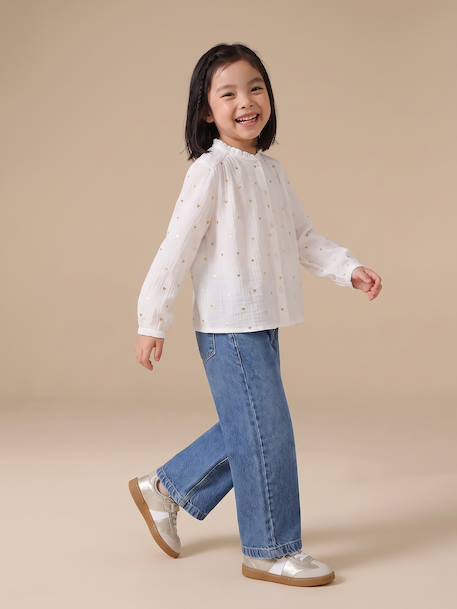 Cotton Gauze Shirt for Girls chambray blue+ecru+gold+mauve+printed white - vertbaudet enfant 