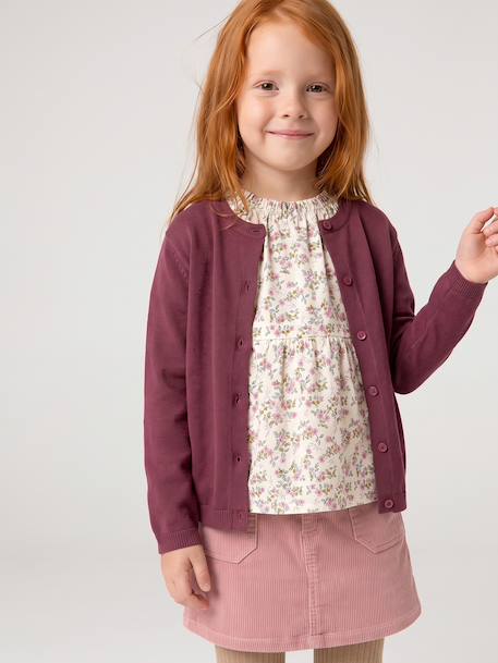 Fine Knit Basics Cardigan for Girls anthracite+dusky pink+emerald green+grey blue+marl beige+navy blue+plum+vanilla - vertbaudet enfant 