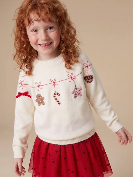 Christmas knitwear with long sleeves for girls ecru - vertbaudet enfant 