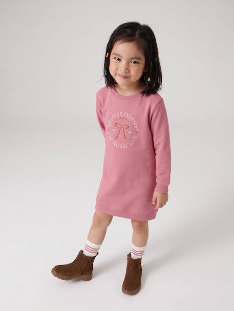 Basics Dress in Fleece for Girls ecru+mauve+sage green - vertbaudet enfant 