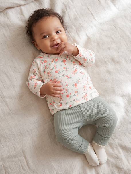 Brassière naissance manches longues cappuccino+écru+vert sauge - vertbaudet enfant 