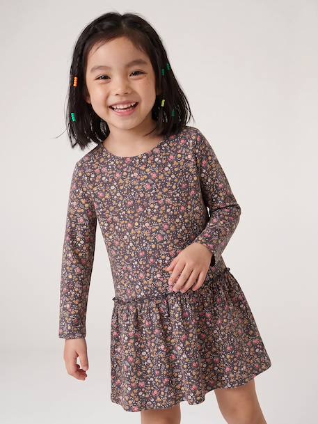 Robe imprimée fille manches longues anthracite+beige poudré+rose - vertbaudet enfant 