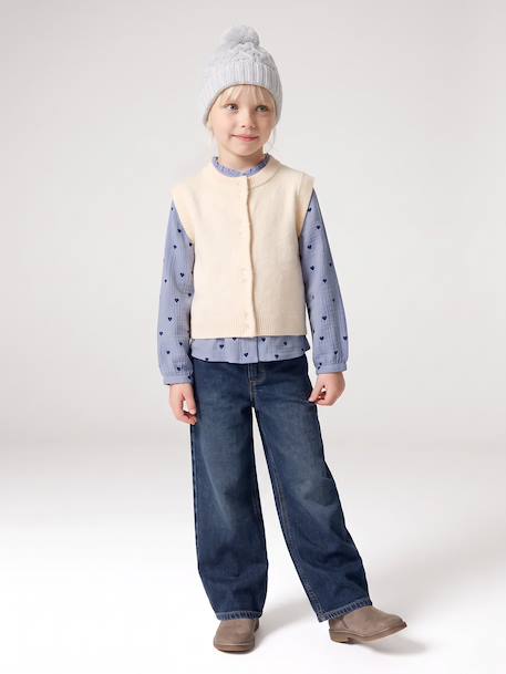 Sleeveless knitted cardigan with front button for girls lilac+vanilla - vertbaudet enfant 
