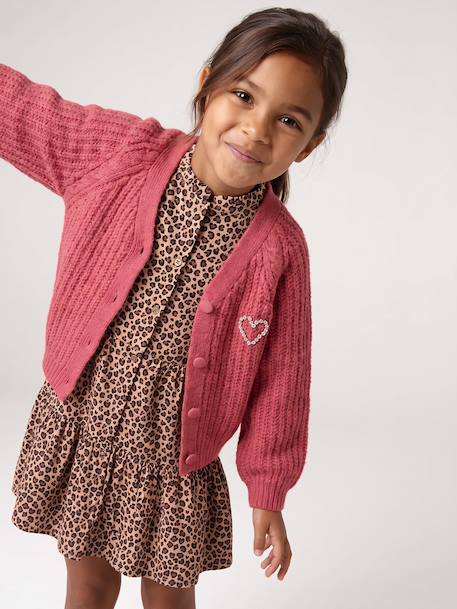 Gilet boutonné fille écru+vieux rose - vertbaudet enfant 