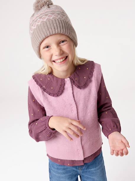 Knitted hat, snood and gloves set for girls mocha - vertbaudet enfant 