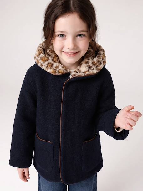 Hooded coat for girls camel+navy blue - vertbaudet enfant 