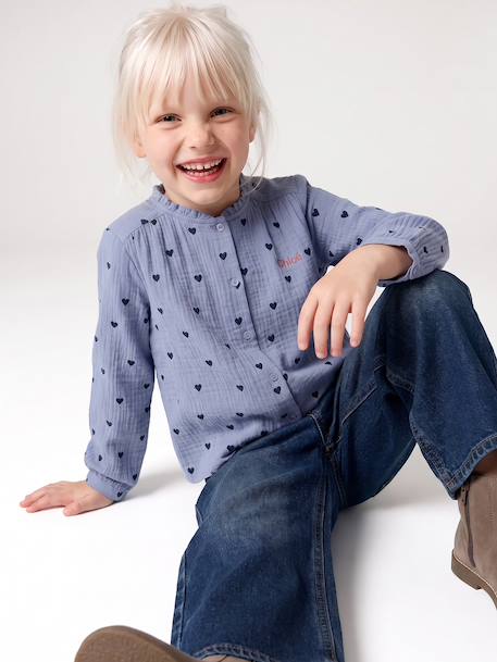 Cotton Gauze Shirt for Girls chambray blue+ecru+gold+mauve+printed white - vertbaudet enfant 