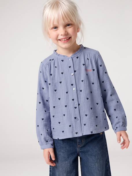 Cotton Gauze Shirt for Girls chambray blue+ecru+gold+mauve+printed white - vertbaudet enfant 