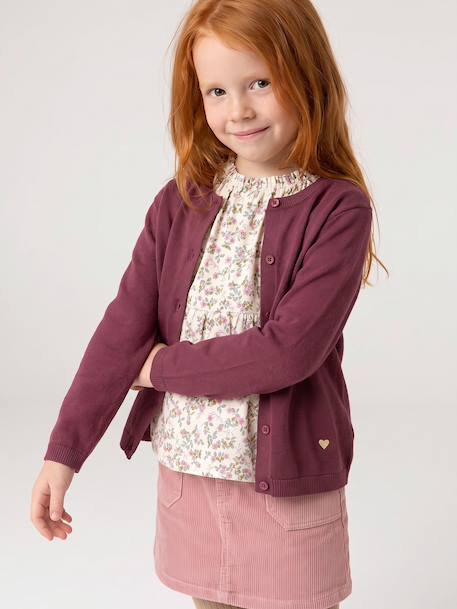Fine Knit Basics Cardigan for Girls anthracite+dusky pink+emerald green+grey blue+marl beige+navy blue+plum+vanilla - vertbaudet enfant 