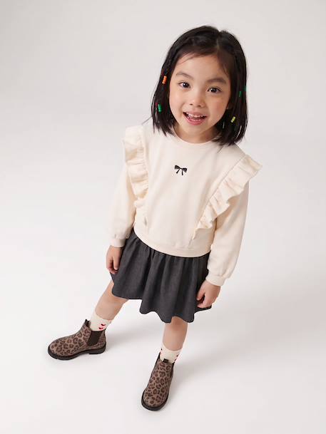 Long-sleeved dress for girls ecru+navy blue - vertbaudet enfant 