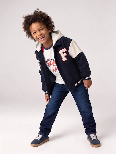 Teddy jacket with detachable hood for boys navy blue - vertbaudet enfant 