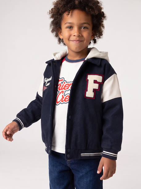 Teddy jacket with detachable hood for boys navy blue - vertbaudet enfant 