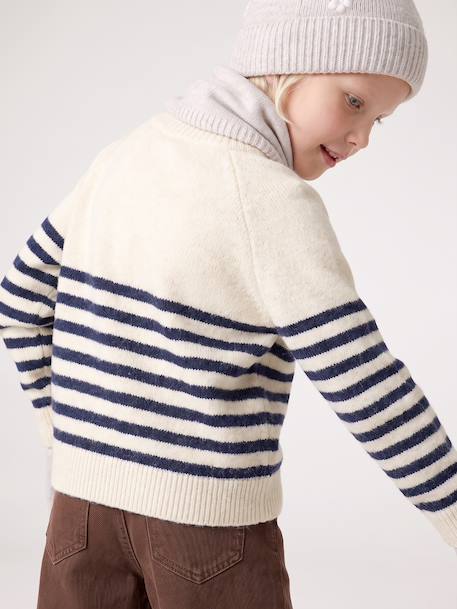 Pull fille écru+marine - vertbaudet enfant 