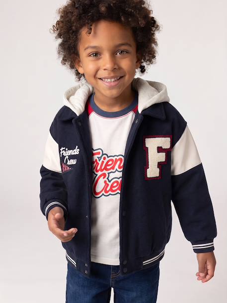Teddy jacket with detachable hood for boys navy blue - vertbaudet enfant 