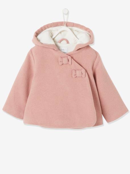 Manteau à capuche bébé fille lainage doublé et ouatiné - vieux rose, Bébé