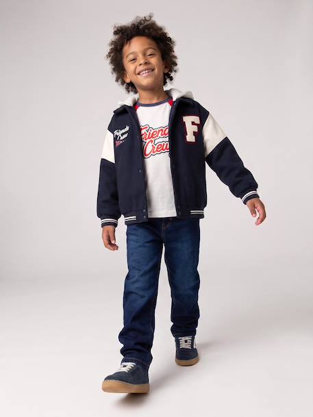 Teddy jacket with detachable hood for boys navy blue - vertbaudet enfant 