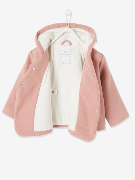 Manteau à capuche bébé fille lainage doublé et ouatiné GRIS CLAIR CHINE+vieux rose - vertbaudet enfant 
