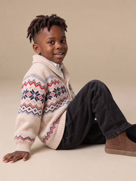 Gilet col châle garçon écru chiné - vertbaudet enfant 