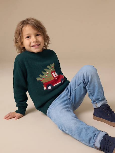 Jacquard jumper with long sleeves for boys dark green - vertbaudet enfant 