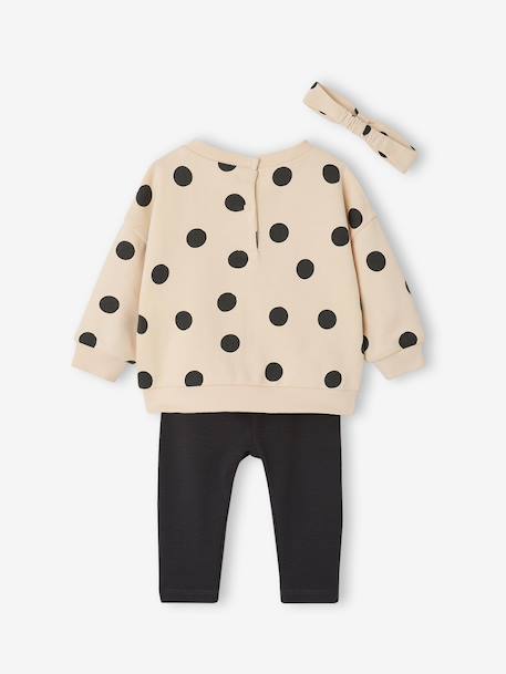 Sweatshirt + Leggings + Headband Ensemble for Baby Girls anthracite+navy blue+sand beige - vertbaudet enfant 