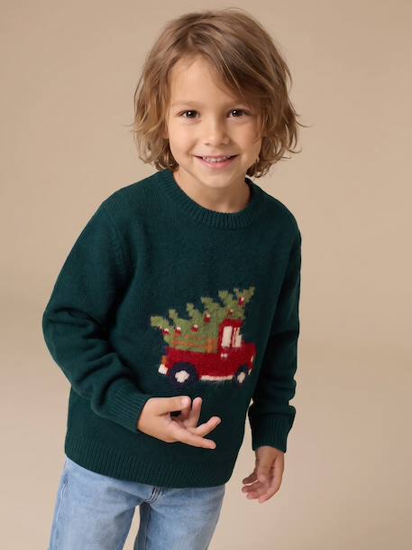 Jacquard jumper with long sleeves for boys dark green - vertbaudet enfant 
