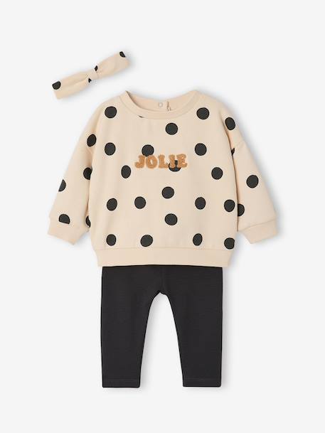 Ensemble bébé fille 3 pièces sweat + legging + bandeau personnalisable anthracite+beige poudré+marine - vertbaudet enfant 