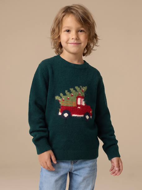 Pull noël manches longues garçon vert foncé - vertbaudet enfant 