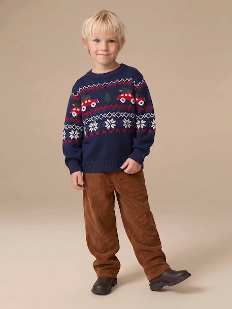 Wide-leg corduroy trousers for boys cappuccino+lichen - vertbaudet enfant 