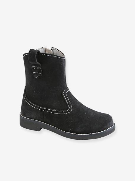 High Shaft Boots, in Leather, for Girls Black - vertbaudet enfant 