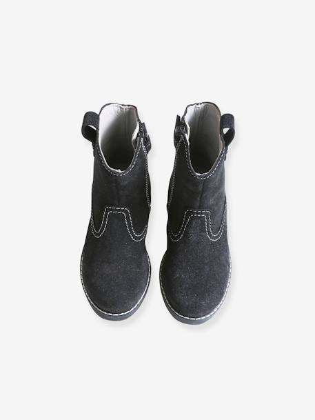High Shaft Boots, in Leather, for Girls Black - vertbaudet enfant 