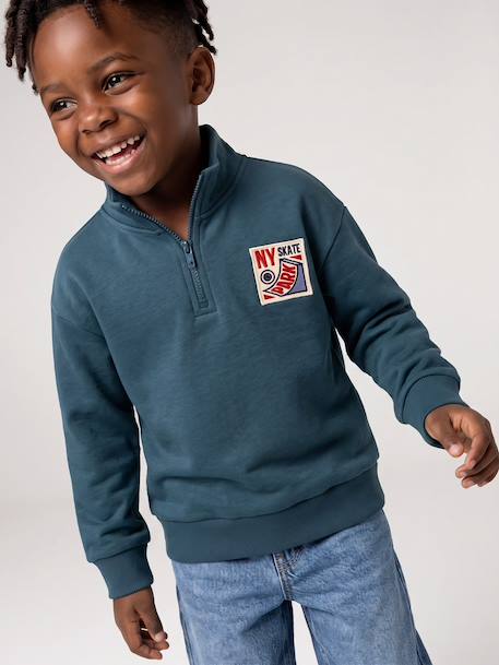Sweat col camionneur garçon bleu canard+jaune - vertbaudet enfant 