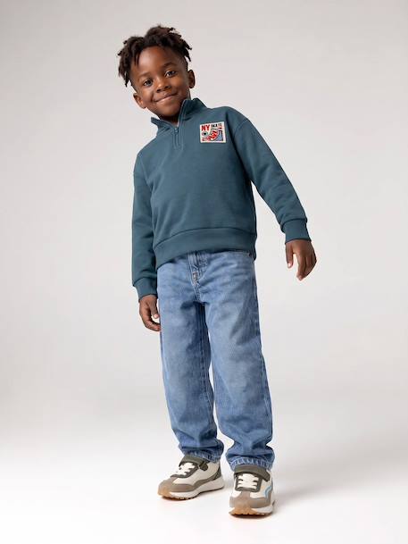 Sweat col camionneur garçon bleu canard+jaune - vertbaudet enfant 