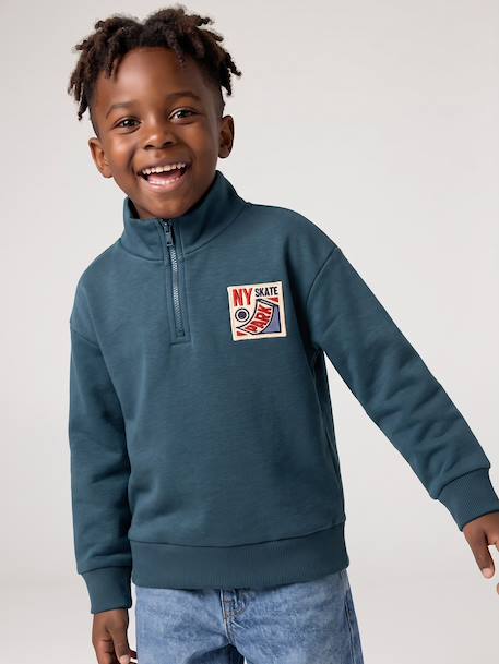 Sweat col camionneur garçon bleu canard+jaune - vertbaudet enfant 