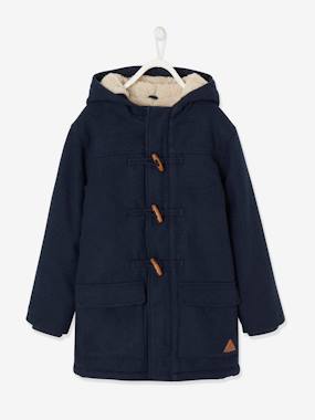 Boys-Coats & Jackets-Woollen Duffle Coat with Sherpa Lining for Boys