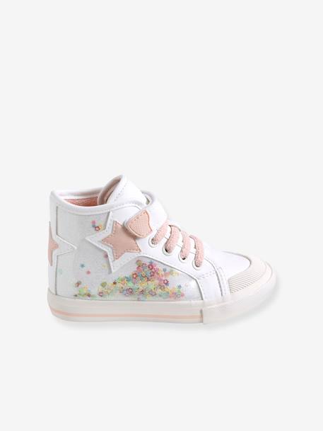High Top Trainers with Glitter, for Girls, Designed for Autonomy White - vertbaudet enfant 