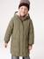 Long Lightweight Jacket with Hood & Faux Fur Lining, for Girls black+khaki - vertbaudet enfant 
