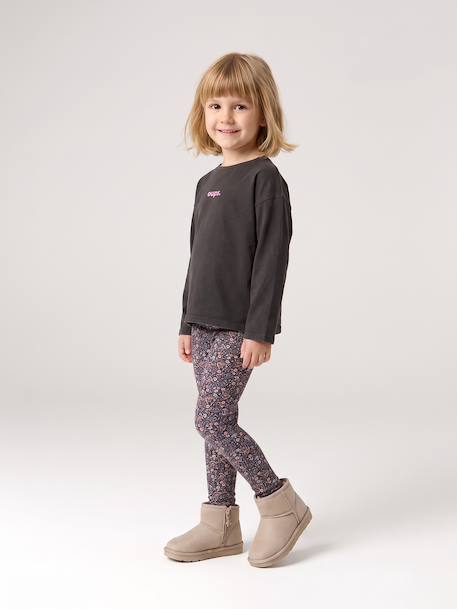 Leggings Lined in Polar Fleece for Girls BROWN LIGHT ALL OVER PRINTED+dark grey+dusky pink+ink blue - vertbaudet enfant 