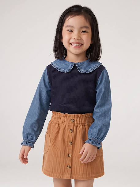 Pull col claudine lilas+marine+tomette - vertbaudet enfant 