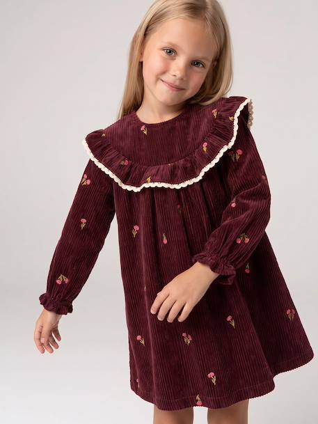 Long-sleeved velvet dress for girls plum - vertbaudet enfant 