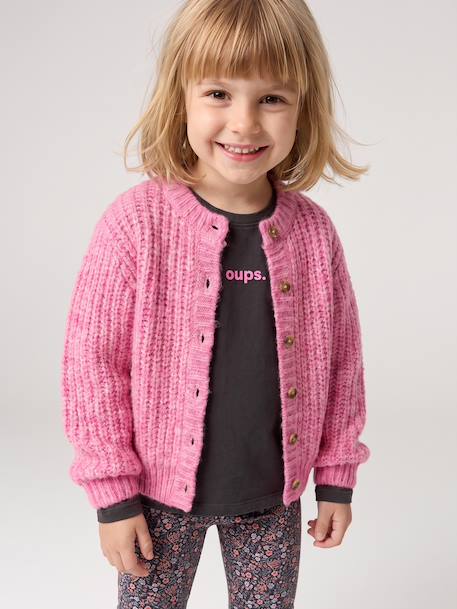 Gilet fille loose maille mousseuse bleu pétrole+gris chiné+menthe+rose+violine - vertbaudet enfant 