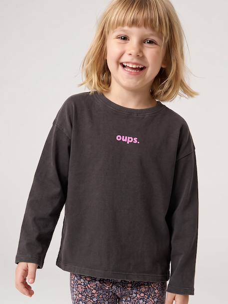 T-shirt manches longues fille anthracite+écru+vieux rose - vertbaudet enfant 