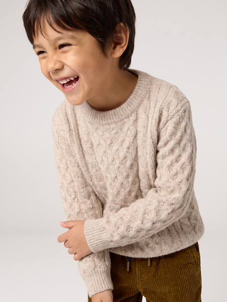 Pull garçon manches longues col rond beige chiné - vertbaudet enfant 
