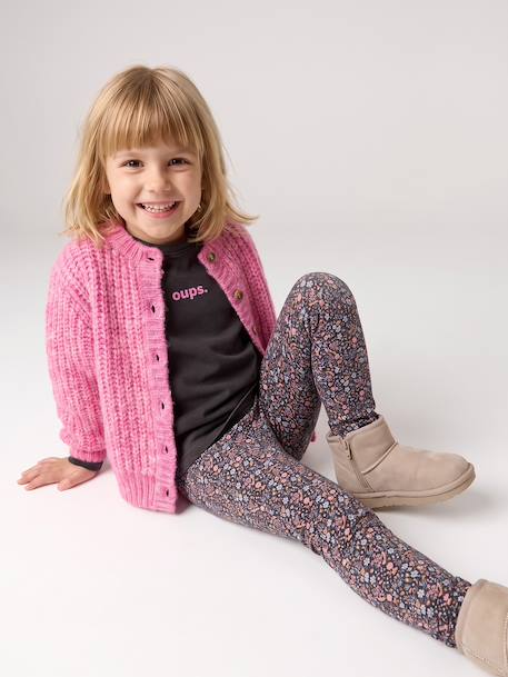 Gilet fille loose maille mousseuse bleu pétrole+gris chiné+menthe+rose+violine - vertbaudet enfant 