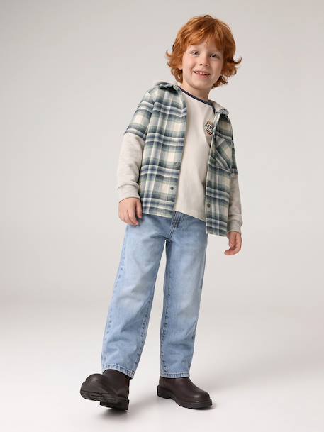 Chemise double matière effet 2 en 1 garçon carreaux blanc+carreaux vert - vertbaudet enfant 