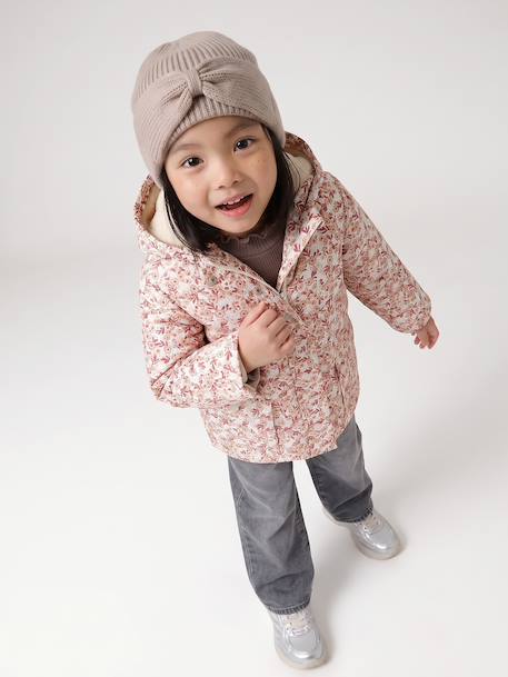 Bonnet fille en maille côtelée avec noeud fantaisie beige chiné+cannelle+vieux rose - vertbaudet enfant 