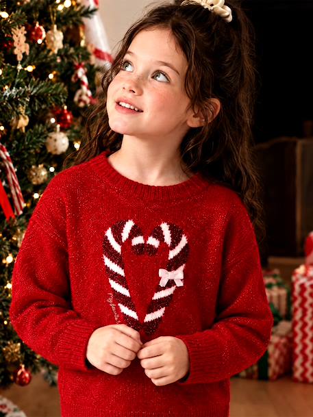 Coffret Noël fille pull jacquard et accessoire écru+rose pâle+rouge - vertbaudet enfant 