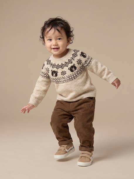 Pantalon bébé en velours côtelé bleu grisé+caramel+lichen+marron - vertbaudet enfant 