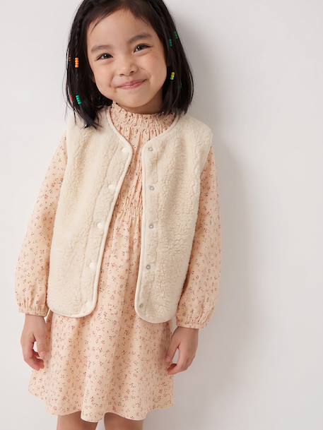 Short dress with long sleeves for girls cinnamon+ecru - vertbaudet enfant 